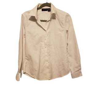 Lady Edwards Womens Sz XS Off White Solid Long Sleeve Button Down Dress Shirt